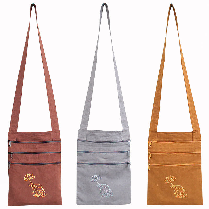 Nimara Ritual Spiritual Mind Practice Lotus Embroidered Cotton Shoulder Bag Crossbody Bag