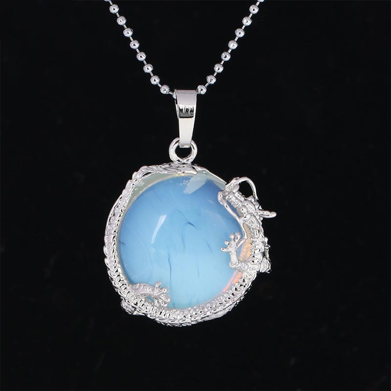 Nimara Ritual Chinese Dragon Natural Quartz Crystal Healing Energy Necklace Pendant