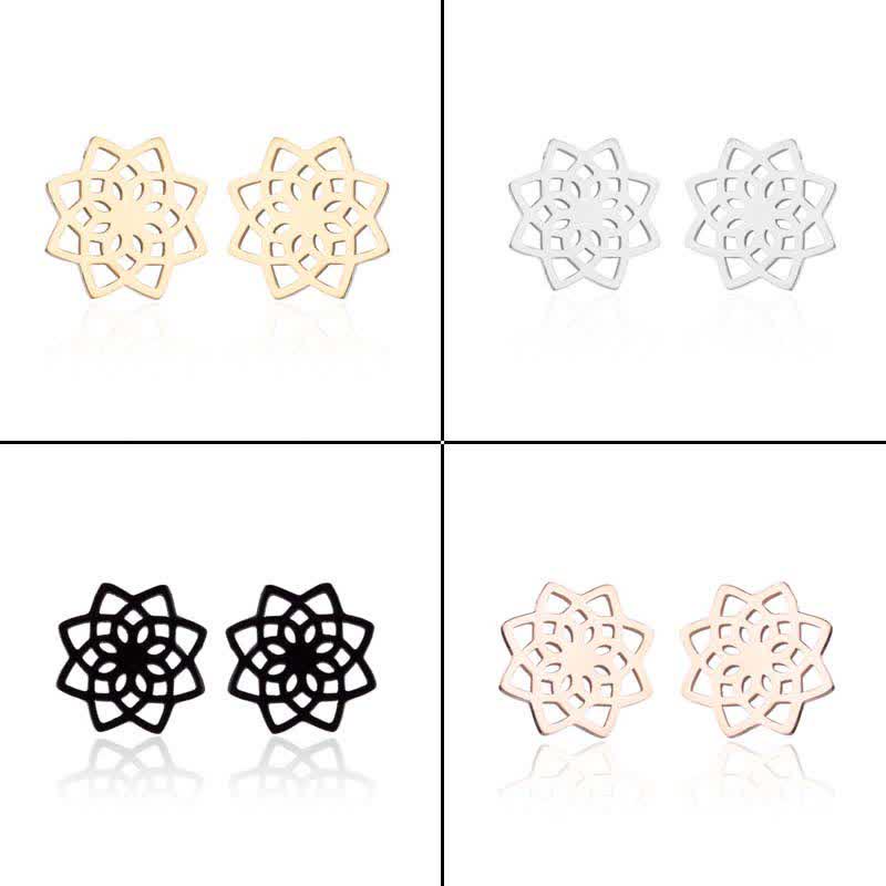 Nimara Ritual Tibetan Lotus Pattern New Beginning Stud Earrings