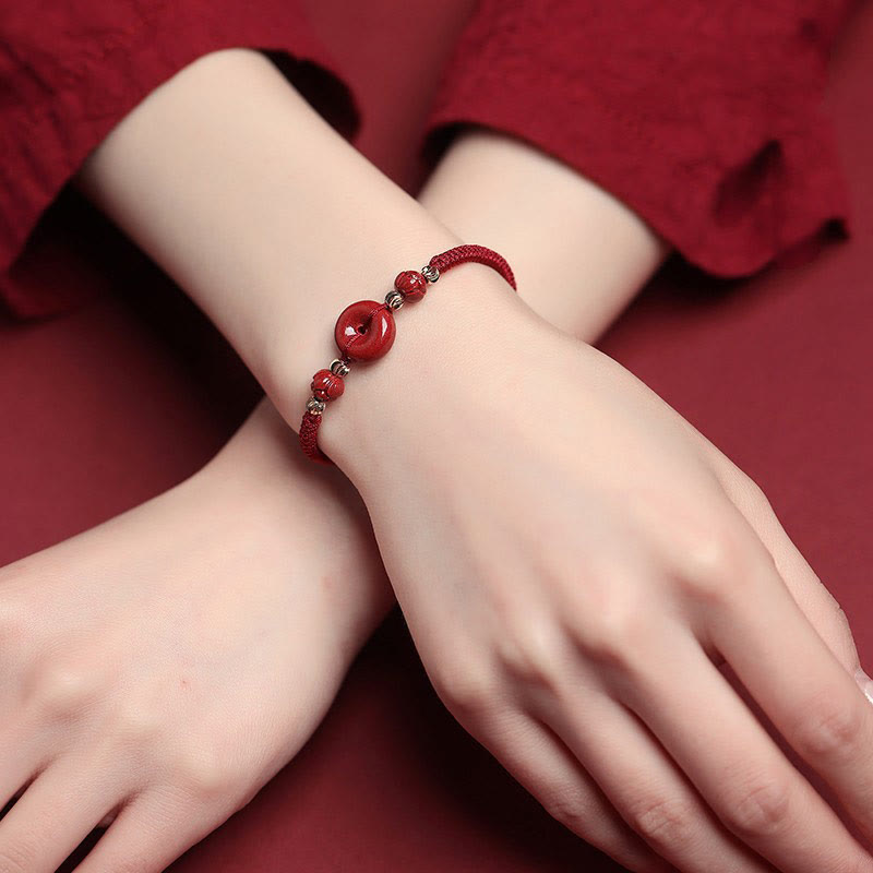 Nimara Ritual Handmade Lotus Cinnabar Peace Buckle Blessing Braid Bracelet