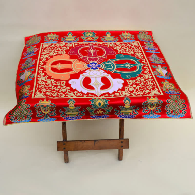 Nimara Ritual Flower Endless Knot Prayer Altar Mat Healing Meditation 8 Auspicious Symbols Mat Table Runner