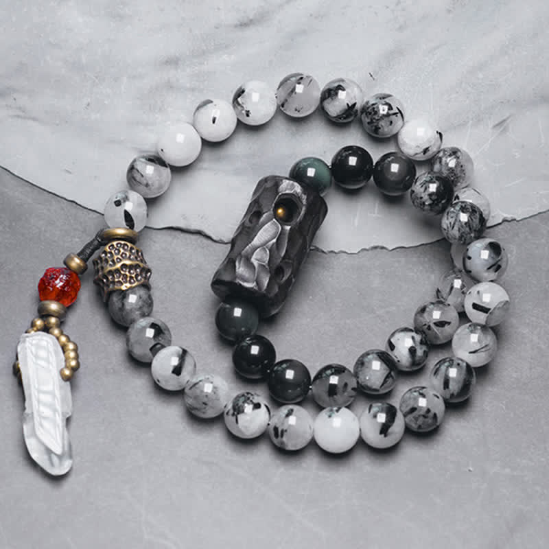 Nimara Ritual Black Rutilated Quartz Ebony Wood White Crystal Success Couple Bracelet