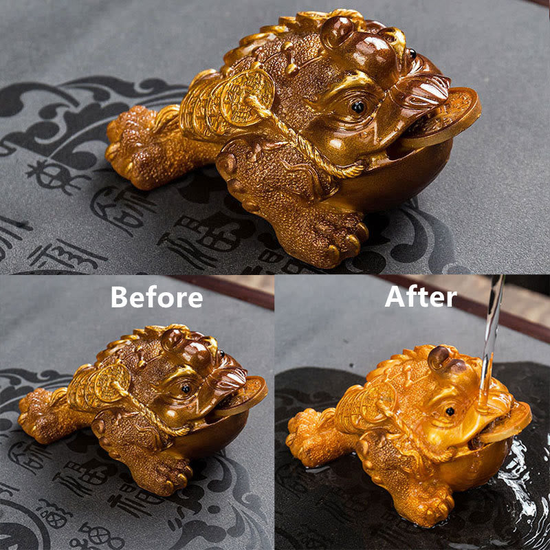 Nimara Ritual Color Changing FengShui Wealth Lucky Frog Copper Coin Tea Pet Resin Figurine Decoration