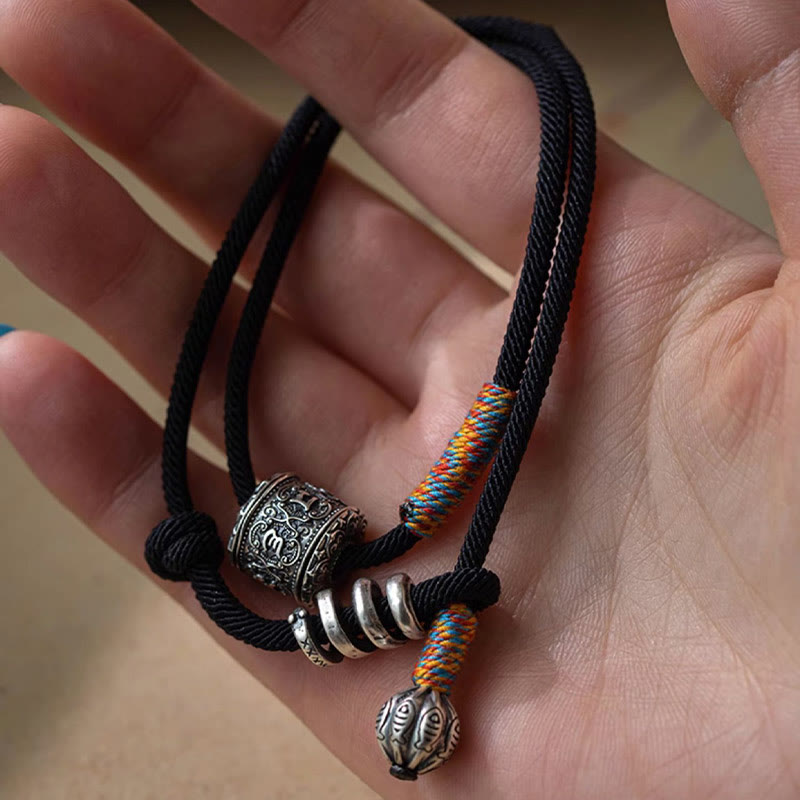 Nimara Ritual Tibetan Om Mani Padme Hum Carved Amulet Double Wrap Bracelet