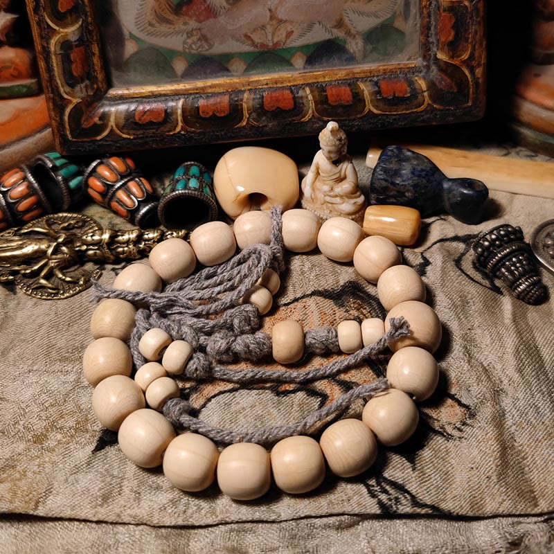 Nimara Ritual 108 Mala Beads Abelia Biflora Wood Warding Off Evil Spirits Wrist Mala