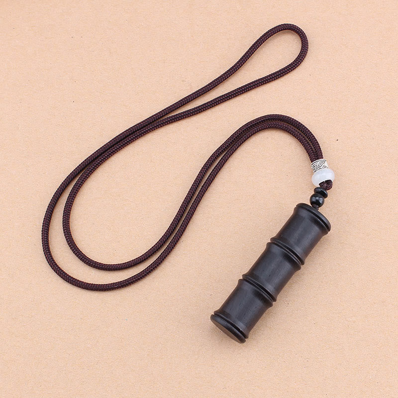 Nimara Ritual Ebony Wood Bamboo Pattern Ghau Prayer Box Peace Necklace Pendant