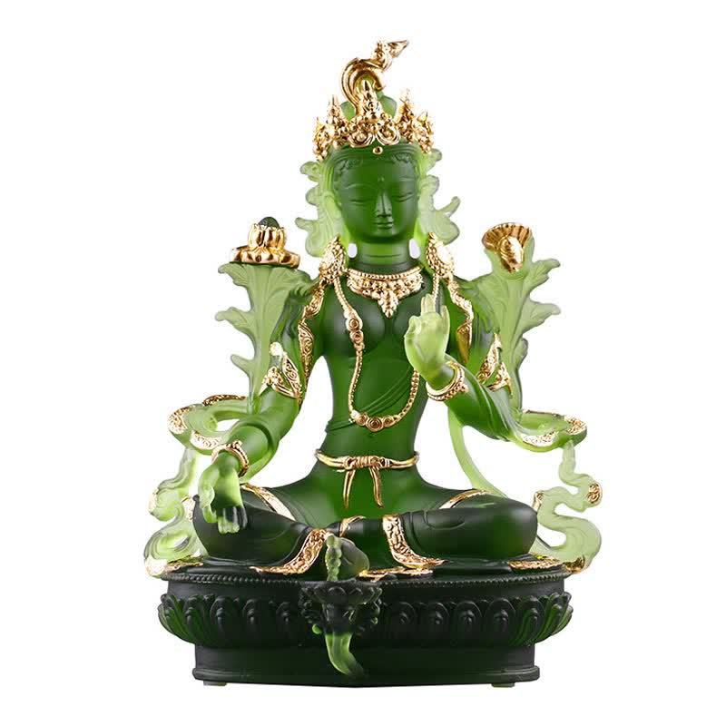 Nimara Ritual Bodhisattva Green Tara Handmade Liuli Crystal Art Piece Protection Home Office Statue Decoration