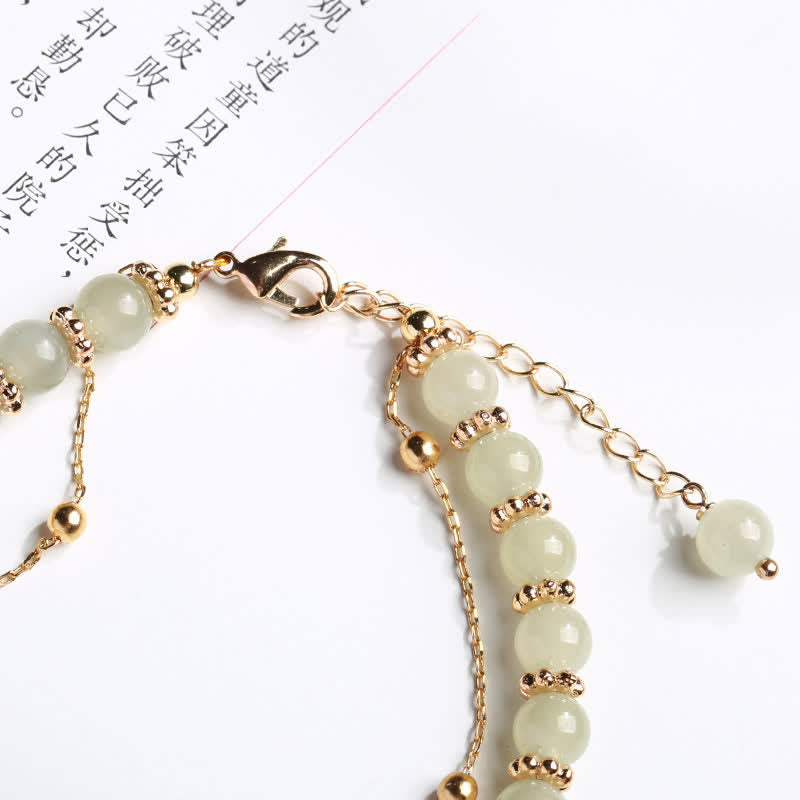 Nimara Ritual 925 Sterling Silver Natural Hetian Jade Good Things Happen Peanut Charm Bracelet