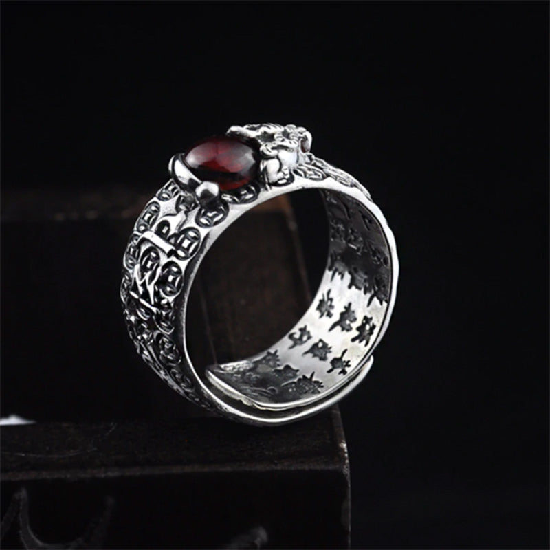 Nimara Ritual FengShui PiXiu Red Garnet Wealth Ring