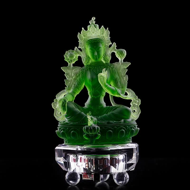 Nimara Ritual Bodhisattva Green Tara Handmade Liuli Crystal Art Piece Protection Home Office Statue Decoration