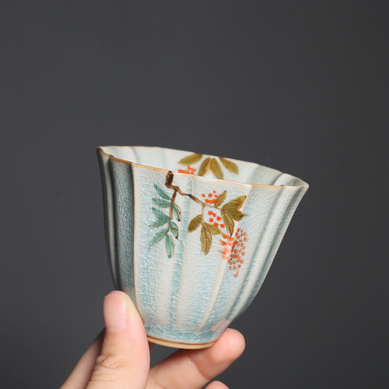 Nimara Ritual Loquat Dogwood Hawthorn Morning Glory Ceramic Teacup Kung Fu Tea Cup