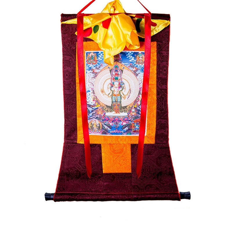 Nimara Ritual Tibetan Thousand-handed Avalokitesvara Framed Thangka Blessing Decoration