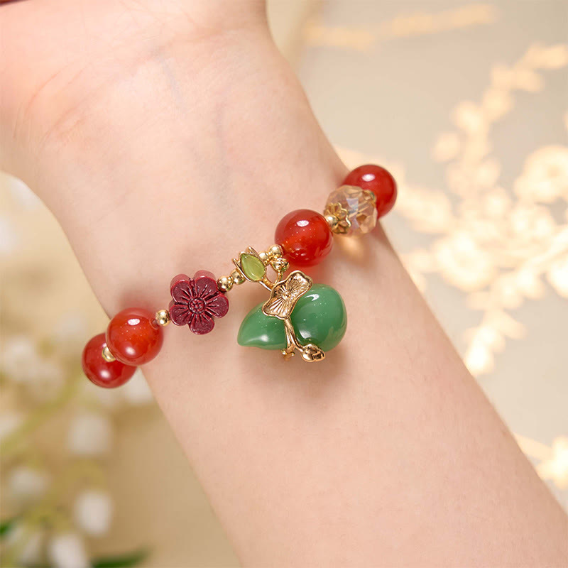 Nimara Ritual Natural Red Agate Green Agate Gourd Cinnabar Flower Beads Confidence Bracelet