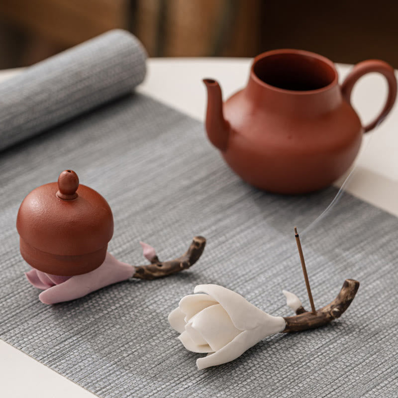 Nimara Ritual Gardenia Flower Pattern Ceramic Healing Incense Burner Decoration
