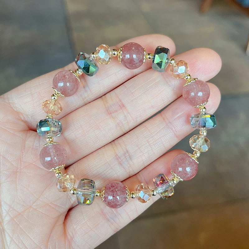 Nimara Ritual Natural Strawberry Quartz Colorful Crystal Positive Bracelet