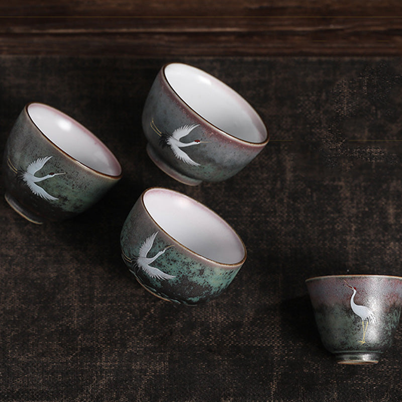 Nimara Ritual Auspicious Crane Ceramic Teacup Kung Fu Tea Cup Bowl