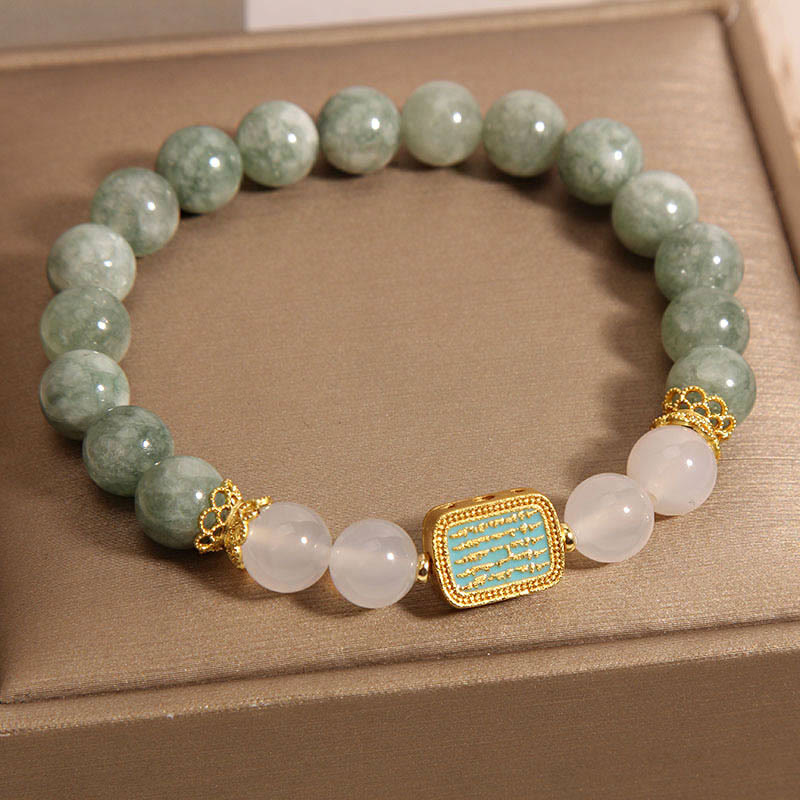 Nimara Ritual Natural Green Jade White Agate Five Scriptures Abundance Bracelet