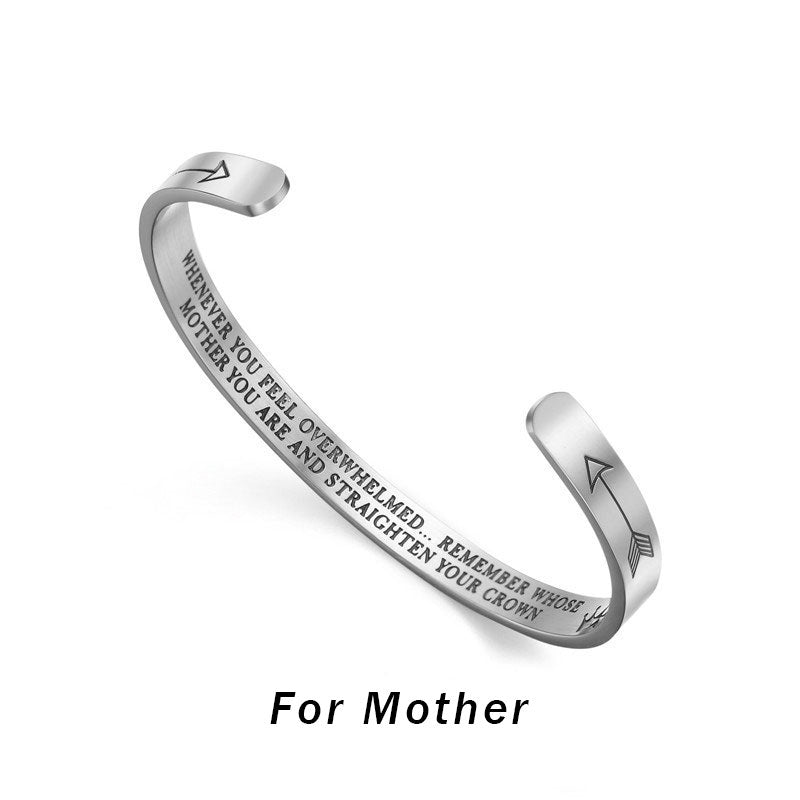 Nimara Ritual Inspirational Bracelets Personalized Gift for Her Him Engraved Mantra Cuff Bangle Crown Jewelry