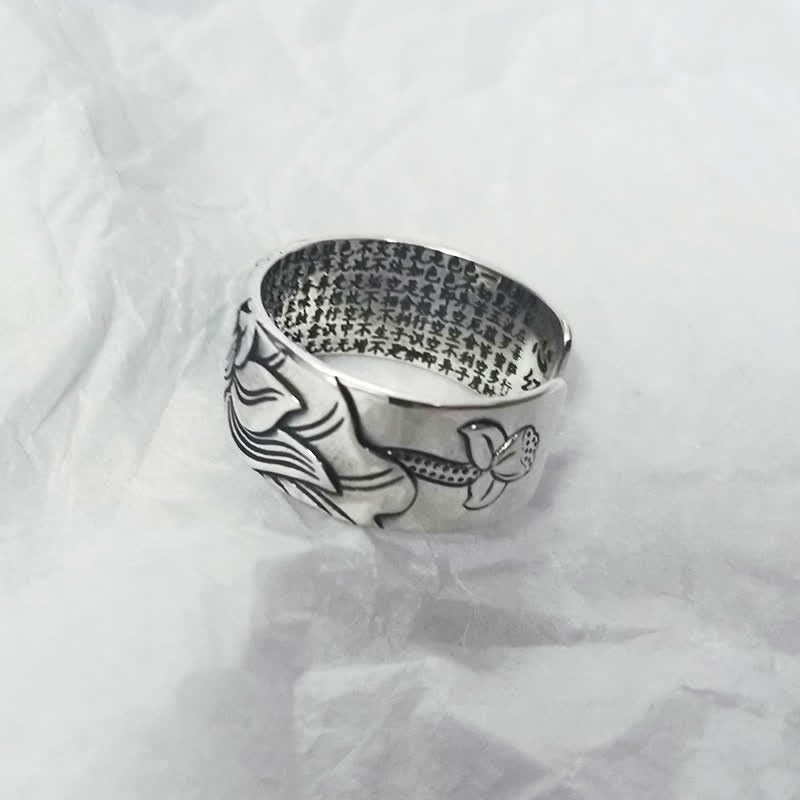 Nimara Ritual 999 Sterling Silver Lotus Symbol Heart Sutra Protection Ring