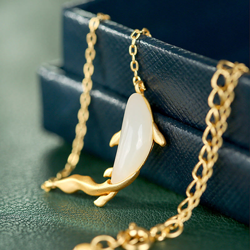 Nimara Ritual 925 Sterling Silver White Jade Dolphin Luck Necklace Pendant