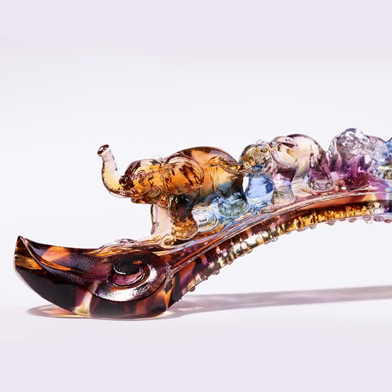 Nimara Ritual Handmade Liuli Crystal Ruyi Elephant Art Piece Home Decoration With Crystal Base