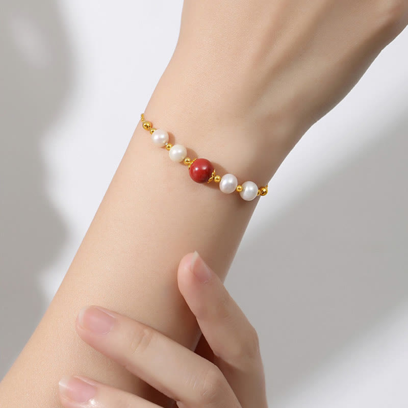 Nimara Ritual 925 Sterling Silver Pearl Cinnabar Healing Bead Chain Bracelet