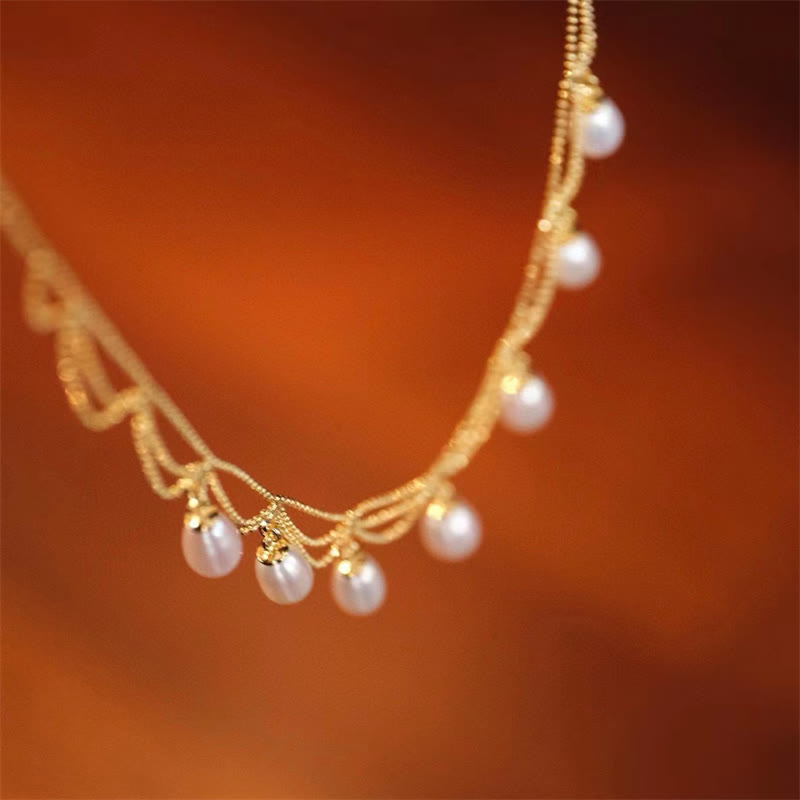 Nimara Ritual Vintage 14K Gold Plated Pearl Bead Healing Multilayer Necklace Pendant