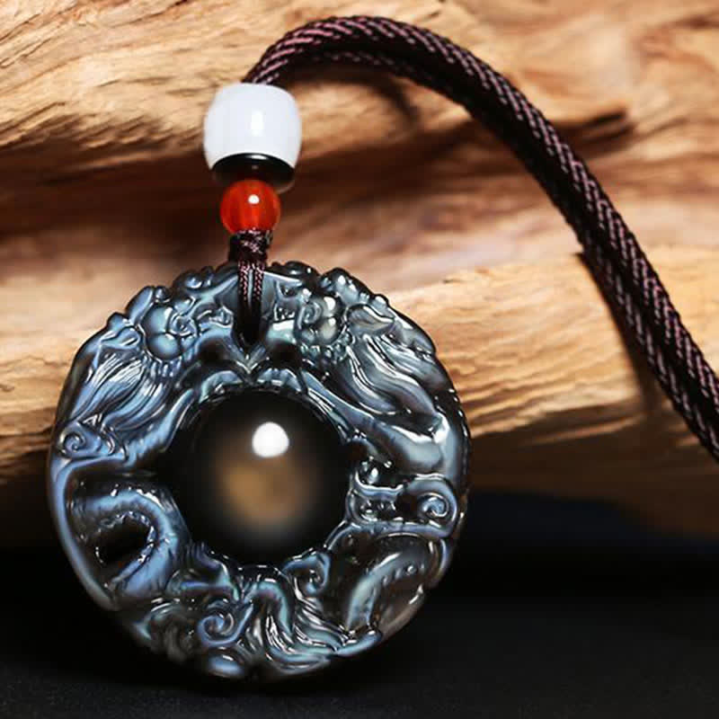 Nimara Ritual Natural Gold Sheen Obsidian Rainbow Obsidian Dragon Strength Necklace Pendant