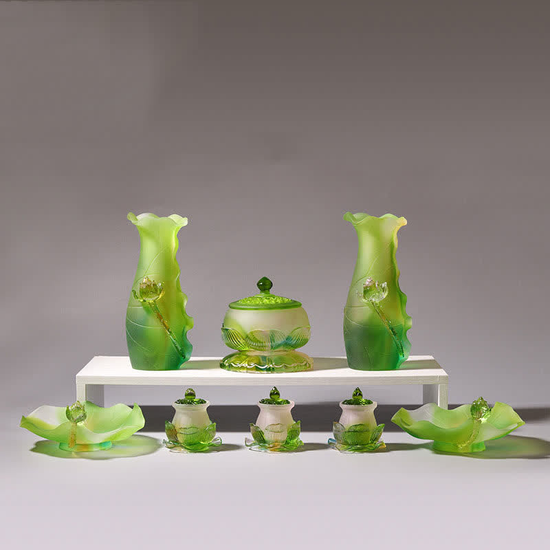 Nimara Ritual Feng Shui Lotus Handmade Liuli Crystal Art Piece Home Office Offering Decoration