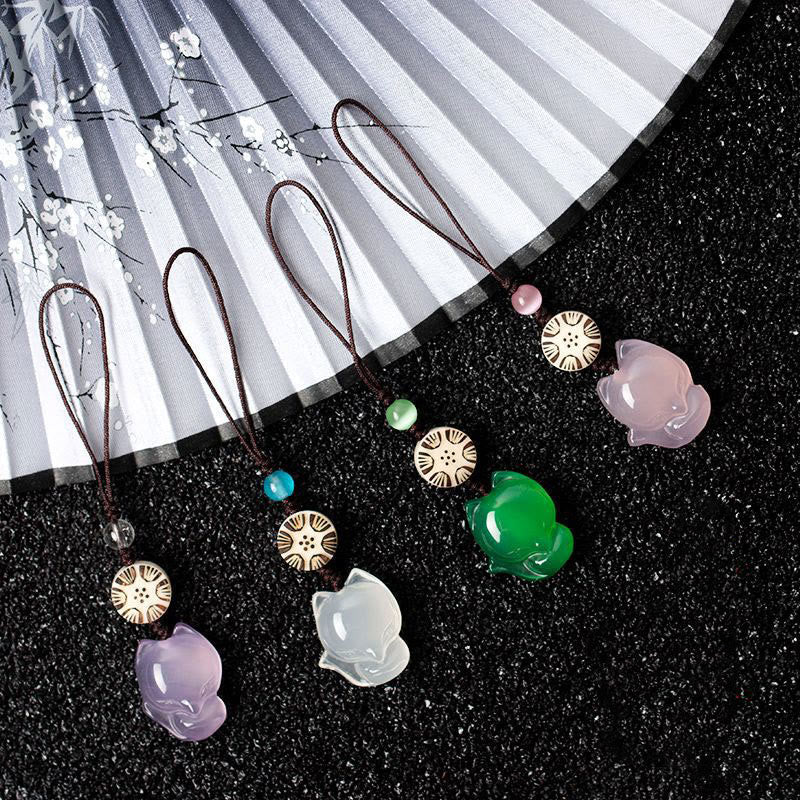 Nimara Ritual Natural Chalcedony Fox Harmony Phone Hanging Decoration