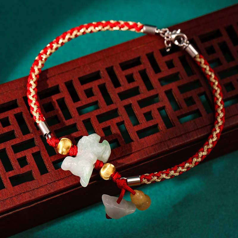 Nimara Ritual Chinese Zodiac Jade Prosperity Red String Bracelet Anklet