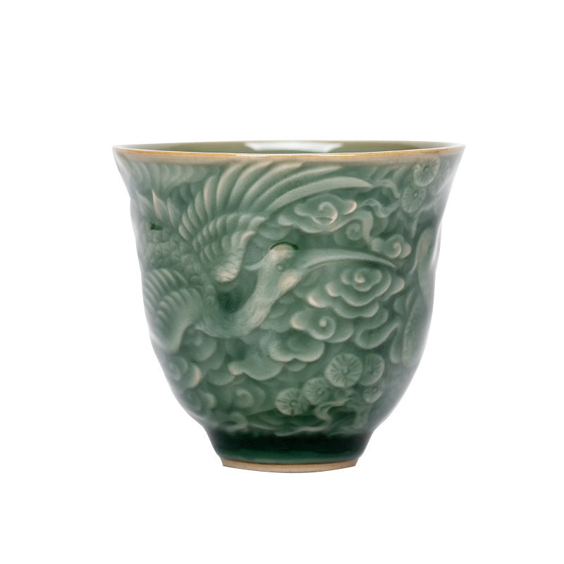 Nimara Ritual Crane Pine Ceramic Teacup Kung Fu Tea Cup 80ml