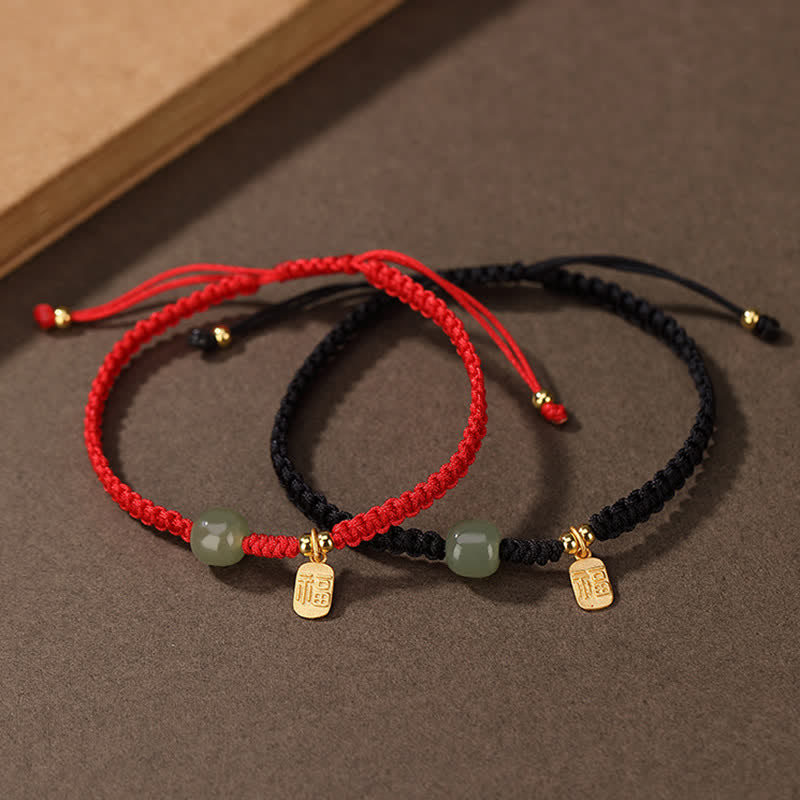 Nimara Ritual 925 Sterling Silver Hetian Jade Blessing Wealth Red String Bracelet