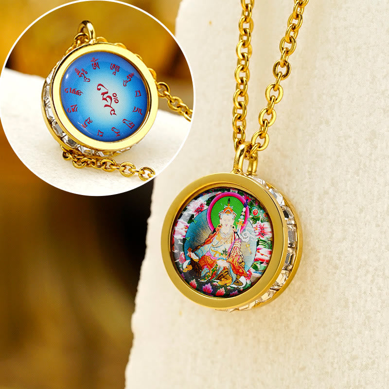 Nimara Ritual Tibetan Yellow God Of Wealth Green Tara Buddha Serenity Titanium Steel Necklace Pendant