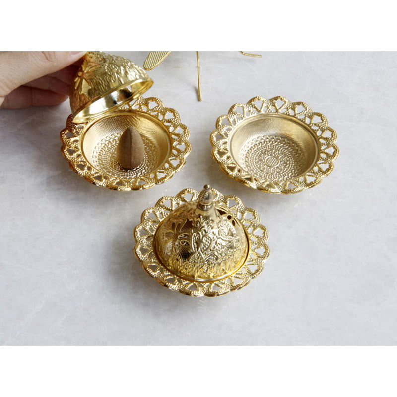 Nimara Ritual Tibetan Gold Mini Meditation Incense Burner