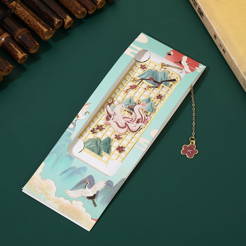 Nimara Ritual Elk Koi Fish Crane Nine Tailed Fox Metal Brass Hollow Bookmark