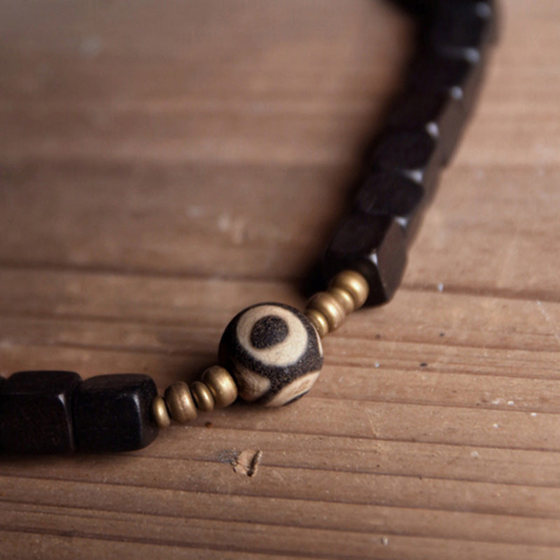 Nimara Ritual Ebony Wood Dzi Bead Copper Peace Couple Bracelet