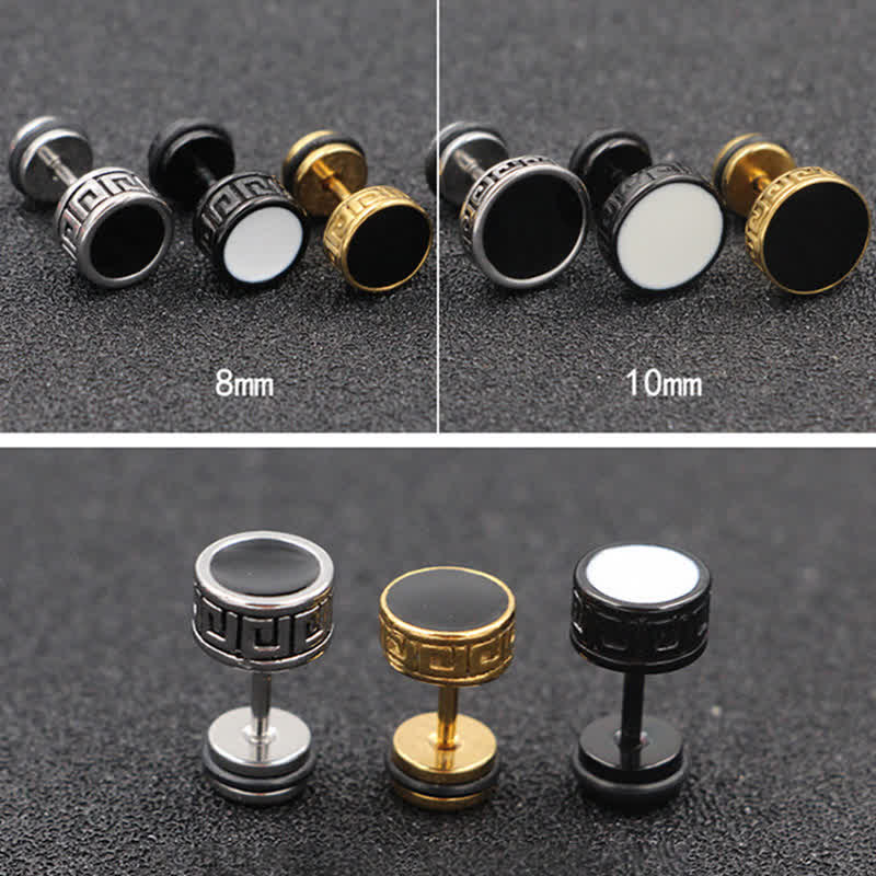 Nimara Ritual Cool Men Titanium Steel Balance Round Stud Earrings