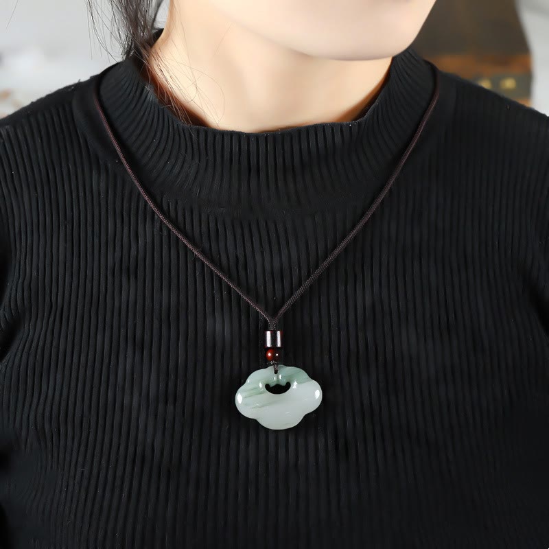 Nimara Ritual Tianshan Jade Golden Silk Jade Chinese Lock Charm Abundance Necklace Pendant