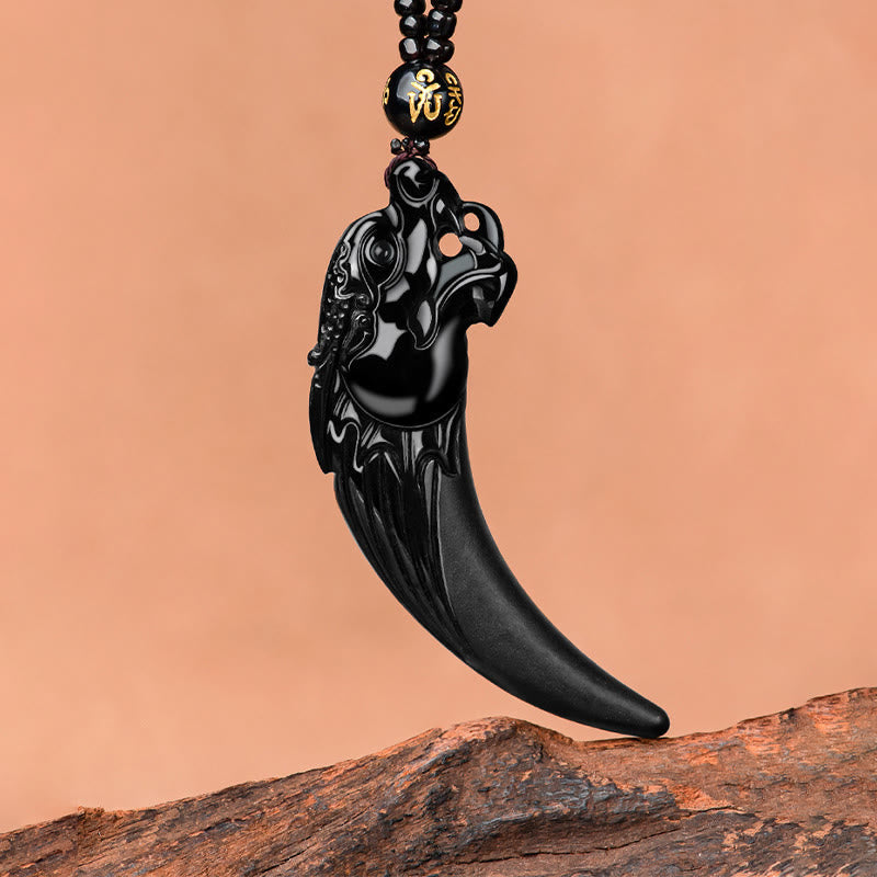 Nimara Ritual Natural Black Jade Chinese Zodiac Dragon Tooth Pattern Protection Necklace Pendant