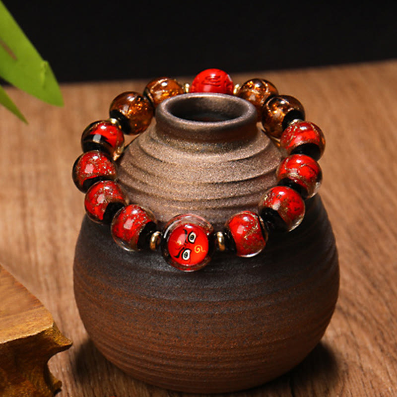 Nimara Ritual Tibetan Five God of Wealth Thangka Liuli Glass Bead Chinese Zodiac Protection Bracelet
