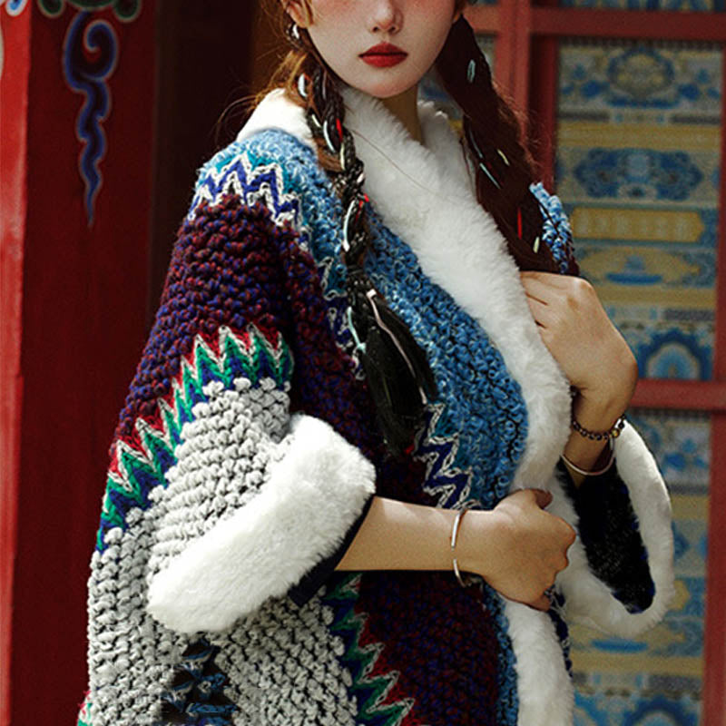 Nimara Ritual Tibetan Multicolored Striped Shawl Winter Cozy Travel Scarf Wrap
