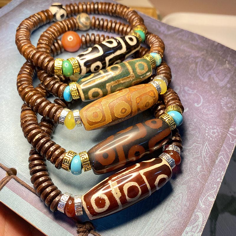 Nimara Ritual Tibetan Nine-Eye Dzi Bead Wealth Bracelet