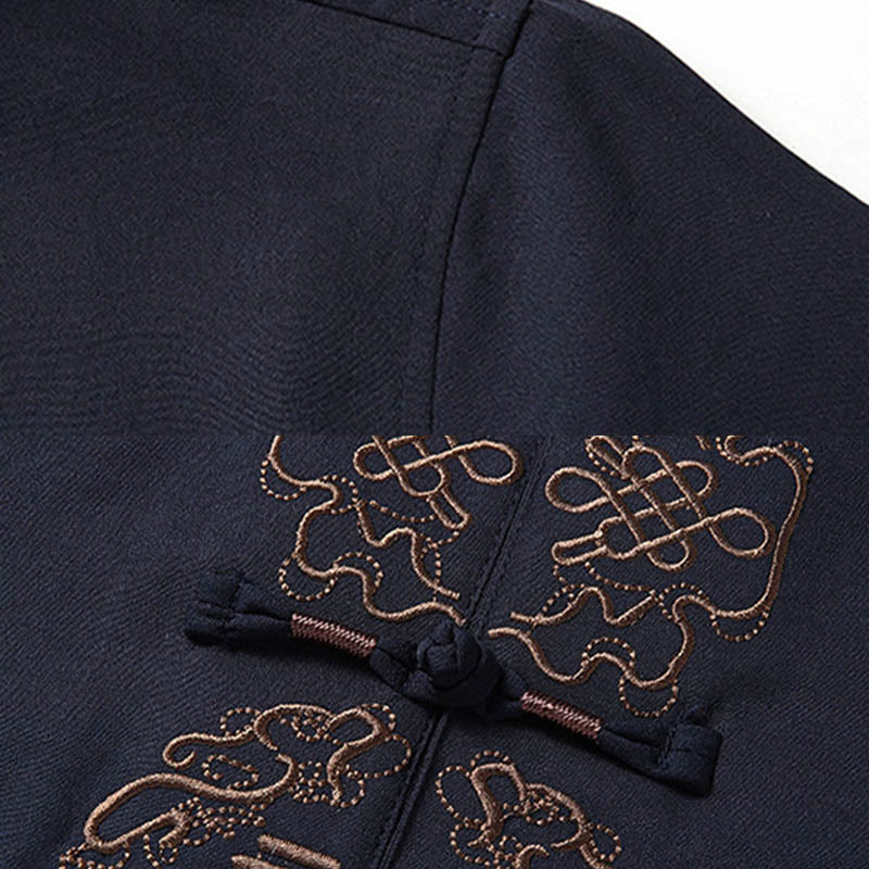 Nimara Ritual Fu Character Chinese Knotting Embroidery Tang Suit Traditional Short Sleeve Top Pants Clothing Men's Set