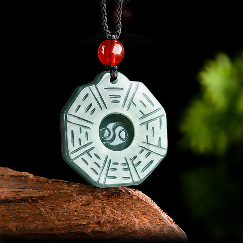Nimara Ritual Natural Jade FengShui Bagua Yin Yang Prosperity Necklace Pendant