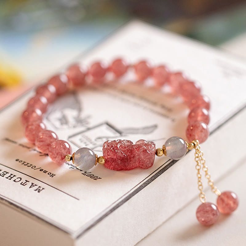 Nimara Ritual Natural Strawberry Quartz Moonstone PiXiu Love Healing Bracelet