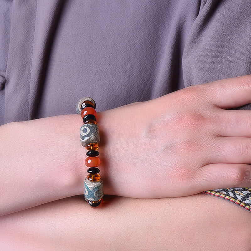 Nimara Ritual Tibetan Three-eyed Dzi Bead Agate Protection Happiness Bracelet