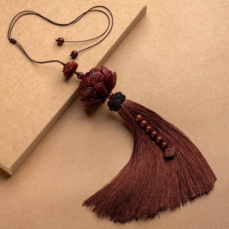 Nimara Ritual Tibetan Small Leaf Red Sandalwood Lotus Luck Protection Tassel Decoration