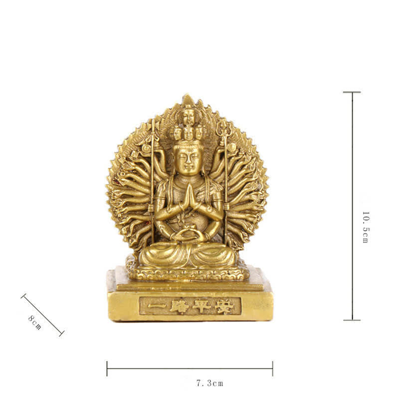 Nimara Ritual Chenrezig Thousand-handed Avalokitesvara Figurine Double-sided Kuan Yin Bodhisattva Protection Solid Copper Statue Decoration