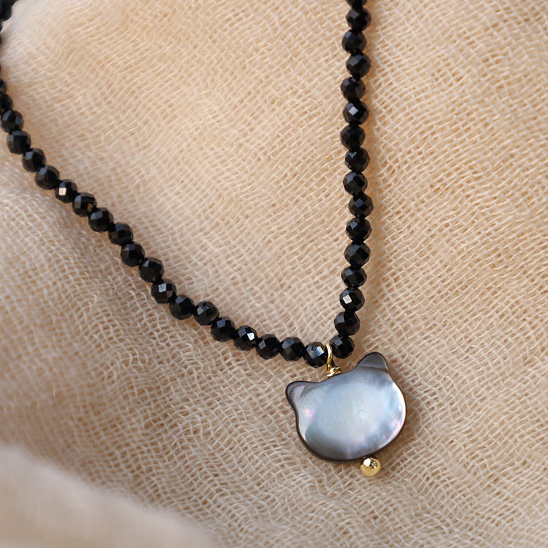 Nimara Ritual Black Spinel Cute Cat Motivate Choker Necklace